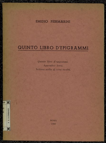 Quinto libro d'epigrammi / Emidio Piermarini