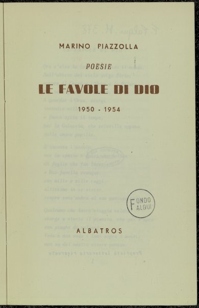 Le favole di Dio : poesie, 1950-1954 / Marino Piazzolla