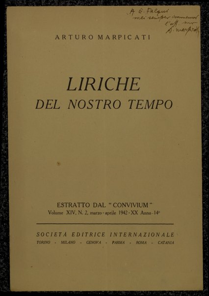 Liriche del nostro tempo / Arturo Marpicati