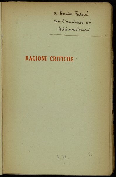 Ragioni critiche : studi di letteratura contemporanea / Adriano Seroni