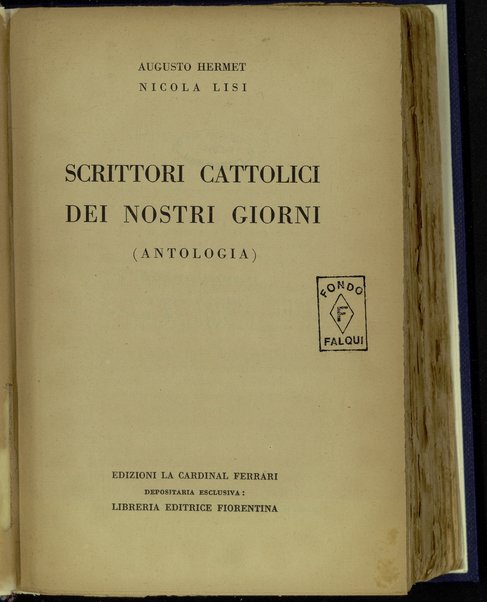 Scrittori cattolici dei nostri giorni : antologia / Augusto Hermet, Nicola Lisi