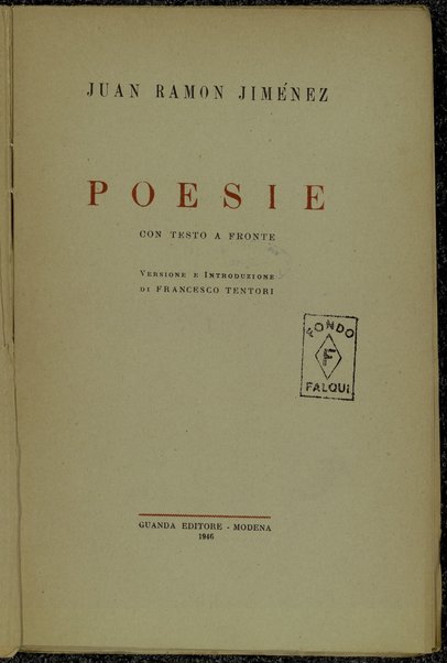 Poesie / Juan Ramon Jimenez ; versione e introduzione di Francesco Tentori