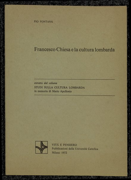 Francesco Chiesa e la cultura lombarda / Pio Fontana