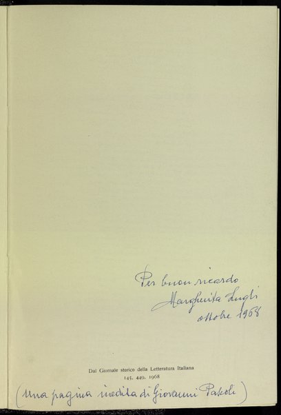 Giovanni Pascoli e Vittorio Lugli, maestro e allievo / ï¿½Fiorenzo Fortiï¿½