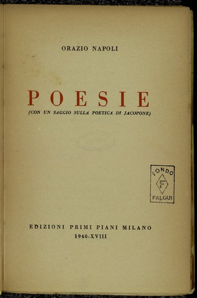 Poesie : con un saggio sulla poetica di Jacopone / Orazio Napoli