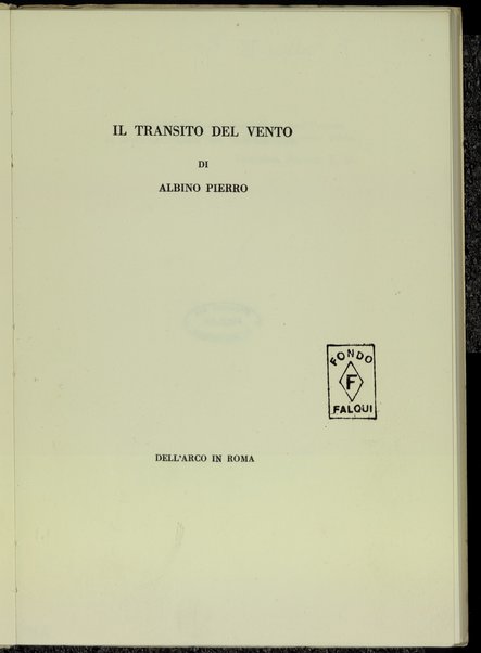 Il transito del vento / di Albino Pierro