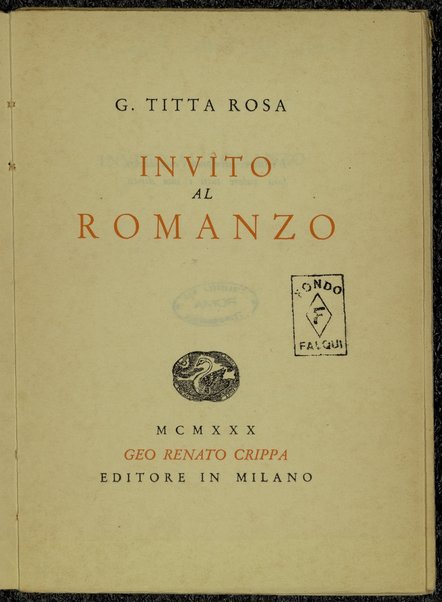 Invito al romanzo / G. Titta Rosa