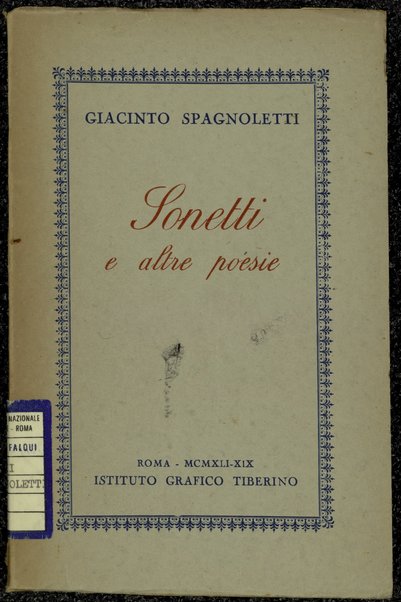 Sonetti e altre poesie / Giacinto Spagnoletti