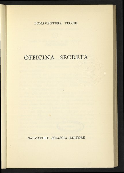 Officina segreta / Bonaventura Tecchi